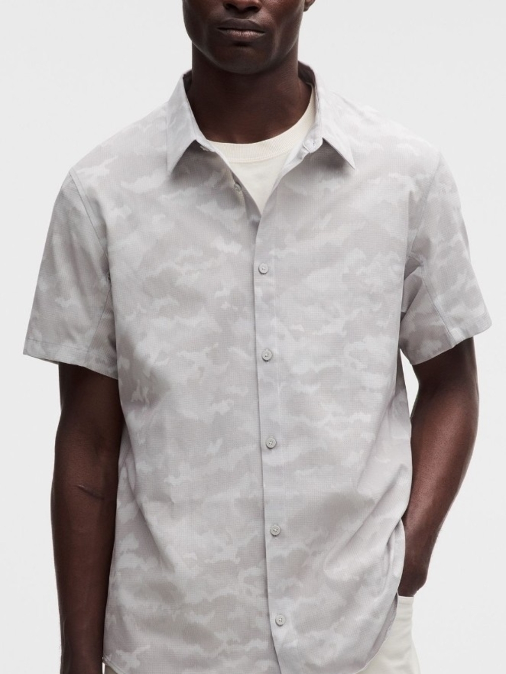Lululemon airing easy short sleeve mens dither camo tan